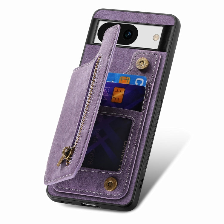 For Google Pixel 9 Pro XL Retro Leather Zipper Wallet Back Phone Case(Purple) - Google Cases by PMC TechLife | Online Shopping South Africa | PMC TechLife | Buy Now Pay Later Mobicred