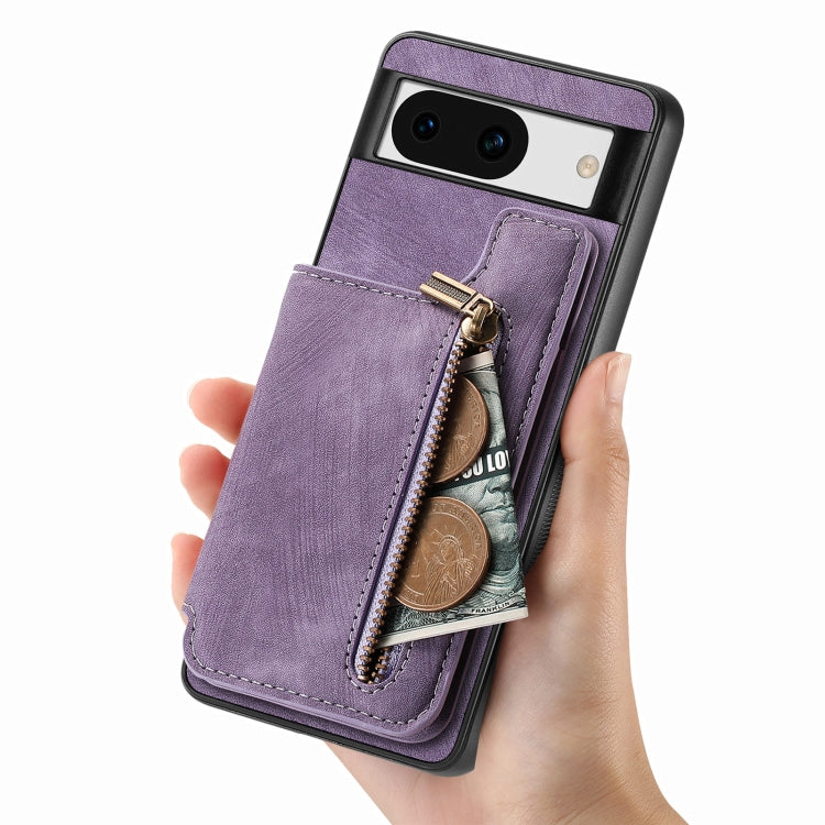 For Google Pixel 9 Pro XL Retro Leather Zipper Wallet Back Phone Case(Purple) - Google Cases by PMC TechLife | Online Shopping South Africa | PMC TechLife | Buy Now Pay Later Mobicred