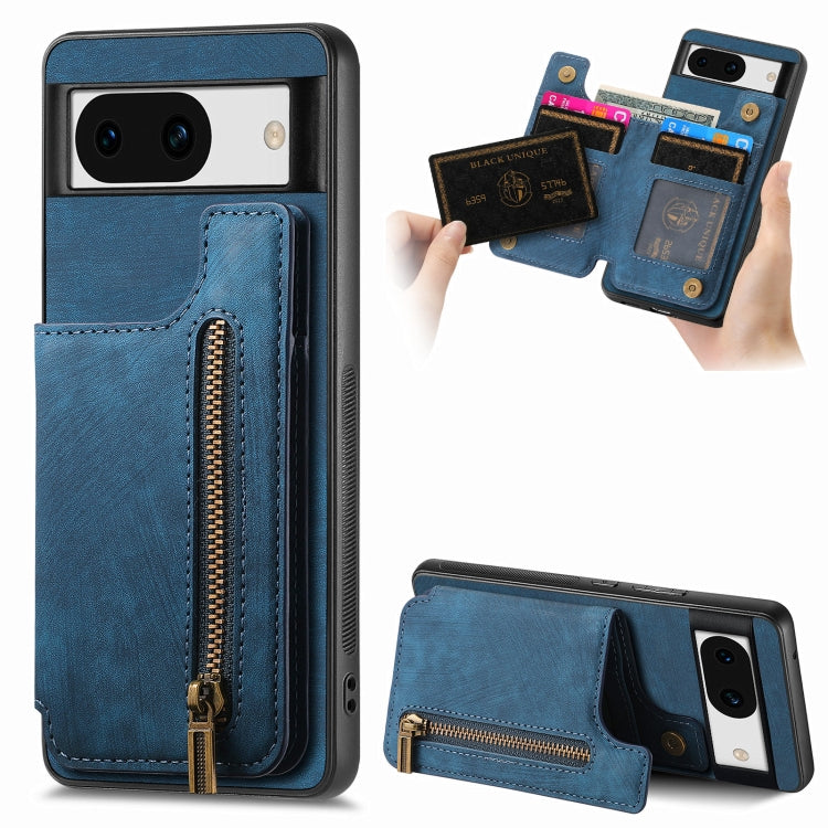 For Google Pixel 9 Pro XL Retro Leather Zipper Wallet Back Phone Case(Blue) - Google Cases by PMC TechLife | Online Shopping South Africa | PMC TechLife | Buy Now Pay Later Mobicred