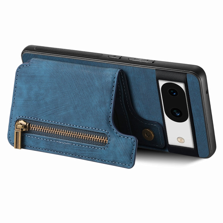 For Google Pixel 9 Pro XL Retro Leather Zipper Wallet Back Phone Case(Blue) - Google Cases by PMC TechLife | Online Shopping South Africa | PMC TechLife | Buy Now Pay Later Mobicred