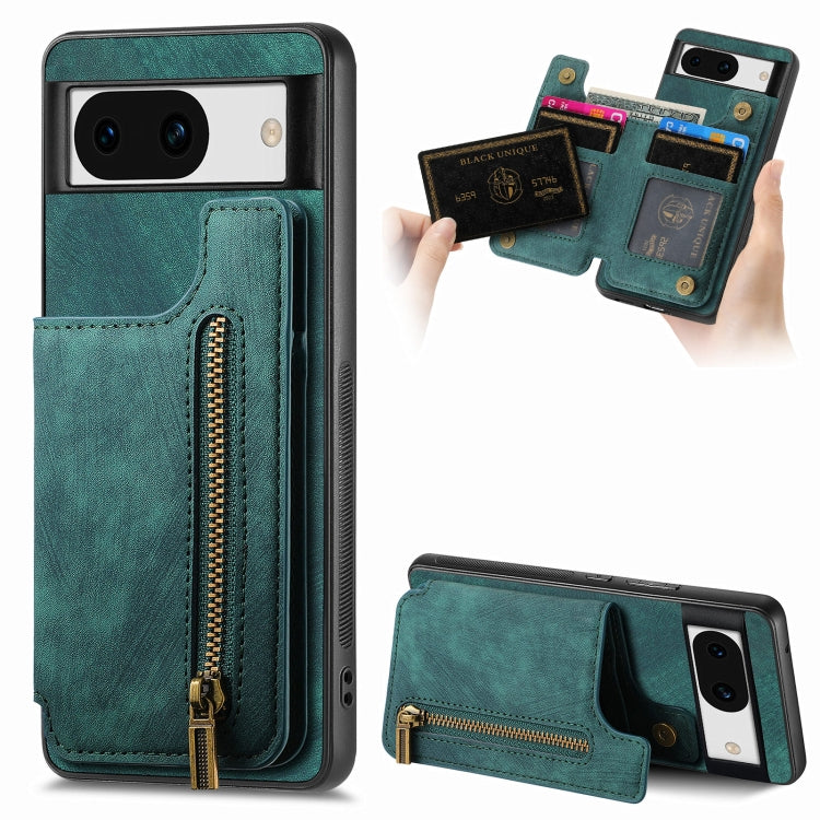 For Google Pixel 9 Pro XL Retro Leather Zipper Wallet Back Phone Case(Green) - free shipping - PMC TechLife - Order now!