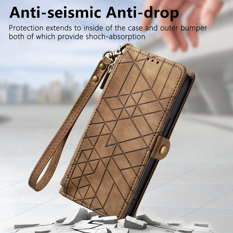 For Huawei Pura 70 Geometric Zipper Wallet Side Buckle Leather Phone Case(Brown) - free shipping - PMC Jewellery - Order now!