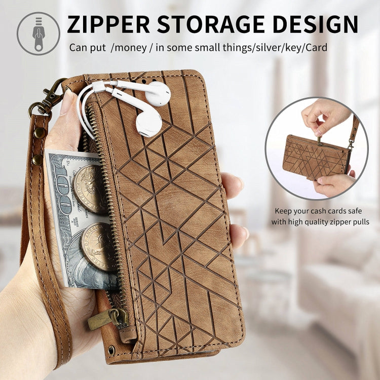 For Huawei Pura 70 Geometric Zipper Wallet Side Buckle Leather Phone Case(Brown) - free shipping - PMC Jewellery - Order now!