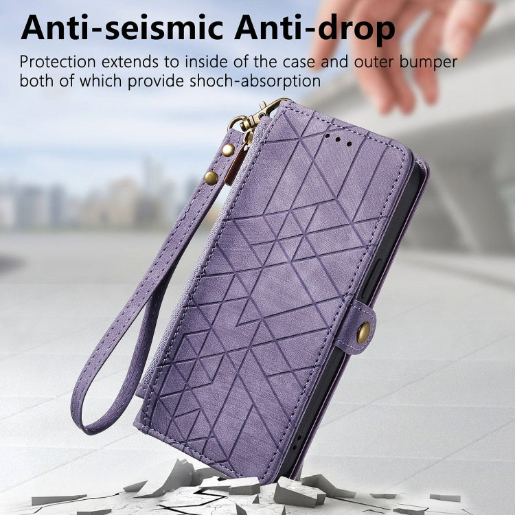 For Huawei Pura 70 Geometric Zipper Wallet Side Buckle Leather Phone Case(Purple) - Huawei Cases by PMC Jewellery | Online Shopping South Africa | PMC Jewellery | Buy Now Pay Later Mobicred