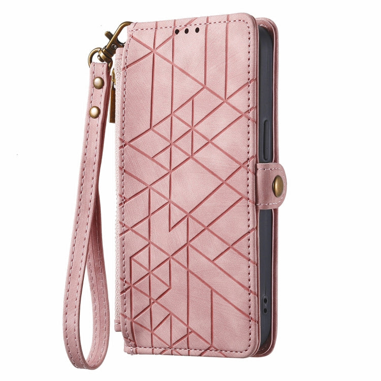 For Huawei Pura 70 Pro Geometric Zipper Wallet Side Buckle Leather Phone Case(Pink) - Huawei Cases by PMC Jewellery | Online Shopping South Africa | PMC Jewellery | Buy Now Pay Later Mobicred