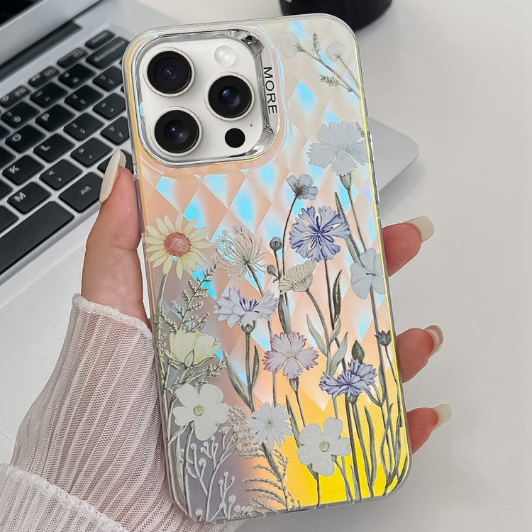 For iPhone 16 Pro Max Electroplating Laser Flower Texture TPU Phone Case(Chrysanthemum AH5) - iPhone 16 Pro Max Cases by PMC TechLife | Online Shopping South Africa | PMC TechLife | Buy Now Pay Later Mobicred