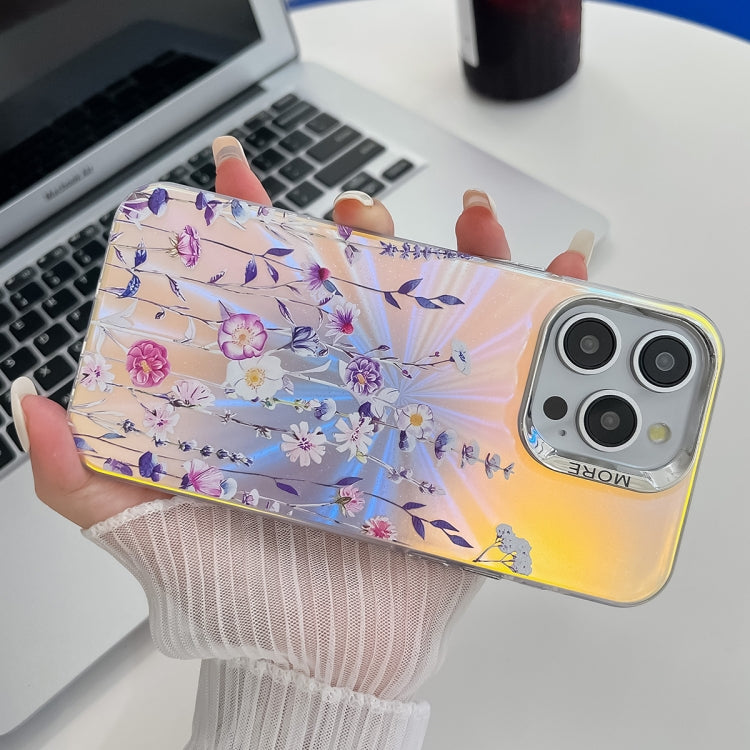 For iPhone 16 Electroplating Laser Flower Texture TPU Phone Case(Myosotis AH2) - iPhone 16 Cases by PMC TechLife | Online Shopping South Africa | PMC TechLife | Buy Now Pay Later Mobicred