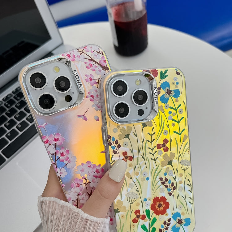 For iPhone 16 Electroplating Laser Flower Texture TPU Phone Case(Leaves AH12) - iPhone 16 Cases by PMC TechLife | Online Shopping South Africa | PMC TechLife | Buy Now Pay Later Mobicred