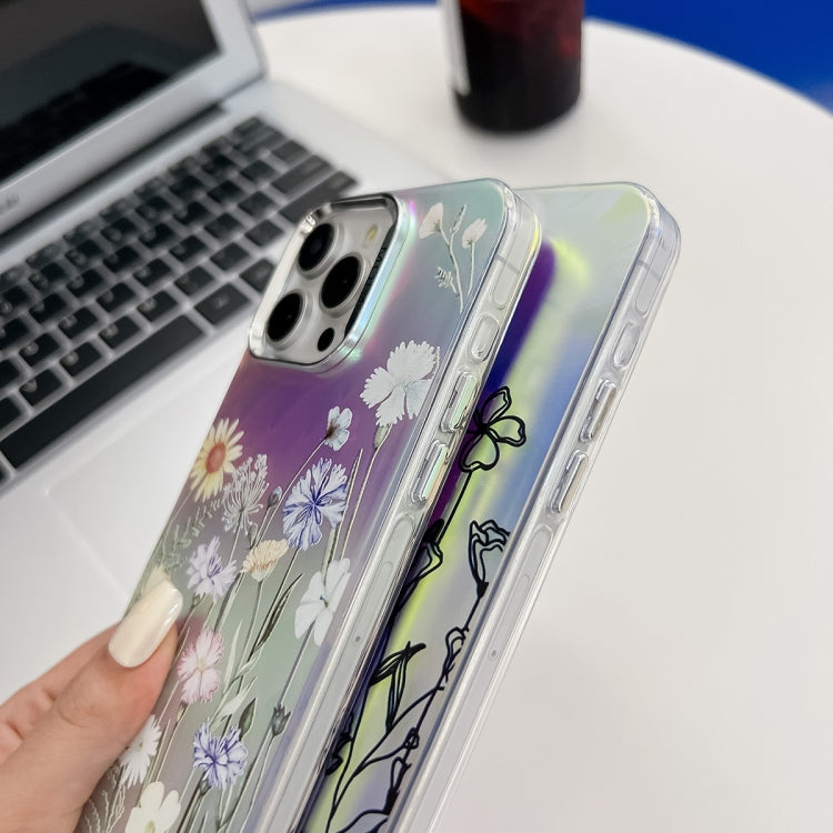 For iPhone 16 Electroplating Laser Flower Texture TPU Phone Case(Myosotis AH2) - iPhone 16 Cases by PMC TechLife | Online Shopping South Africa | PMC TechLife | Buy Now Pay Later Mobicred