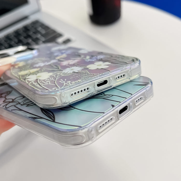 For iPhone 16 Electroplating Laser Flower Texture TPU Phone Case(Peony AH11) - iPhone 16 Cases by PMC TechLife | Online Shopping South Africa | PMC TechLife | Buy Now Pay Later Mobicred
