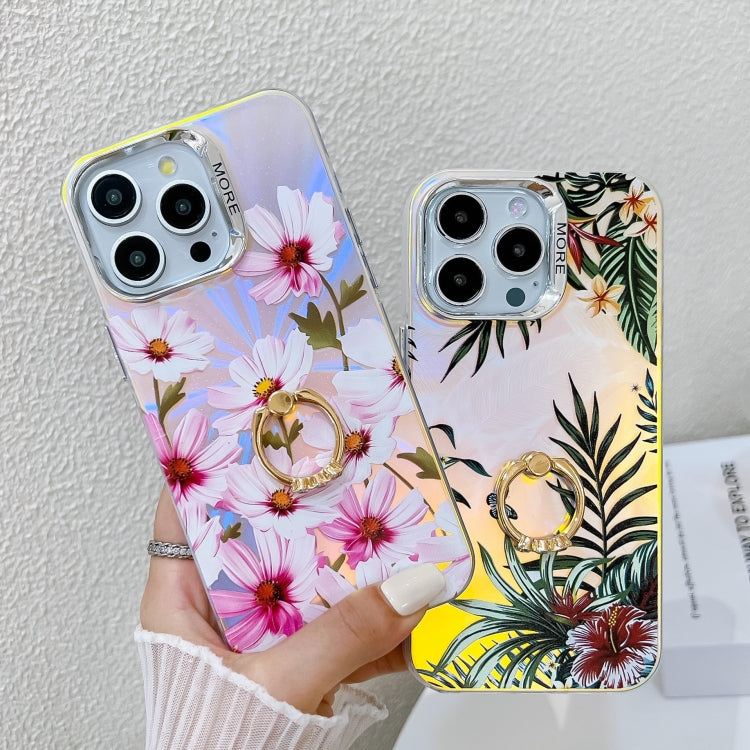 For iPhone 16 Plus Electroplating Laser Flower Ring Holder TPU Phone Case(Lavender AH14) - iPhone 16 Plus Cases by PMC TechLife | Online Shopping South Africa | PMC TechLife | Buy Now Pay Later Mobicred