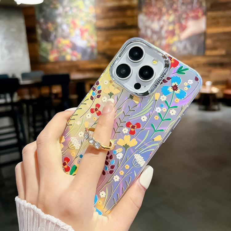 For iPhone 16 Pro Max Electroplating Laser Flower Ring Holder TPU Phone Case(Chrysanthemum AH5) - free shipping - PMC TechLife - Order now!
