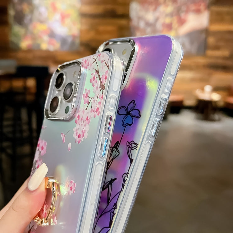For iPhone 16 Plus Electroplating Laser Flower Ring Holder TPU Phone Case(Lavender AH14) - iPhone 16 Plus Cases by PMC TechLife | Online Shopping South Africa | PMC TechLife | Buy Now Pay Later Mobicred