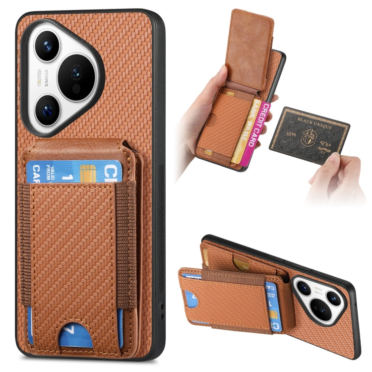 For Huawei Pura 70 Carbon Fiber Vertical Flip Wallet Stand Phone Case(Brown) - free shipping - PMC Jewellery - Order now!