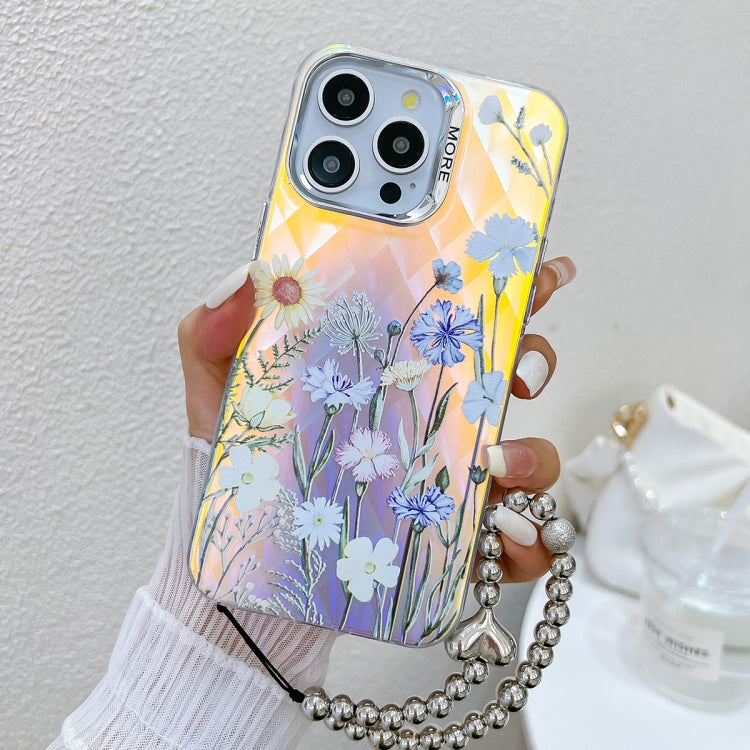 For iPhone 16 Pro Max Electroplating Laser Flower Phone Case with Wrist Strap(Chrysanthemum AH5) - iPhone 16 Pro Max Cases by PMC TechLife | Online Shopping South Africa | PMC TechLife | Buy Now Pay Later Mobicred