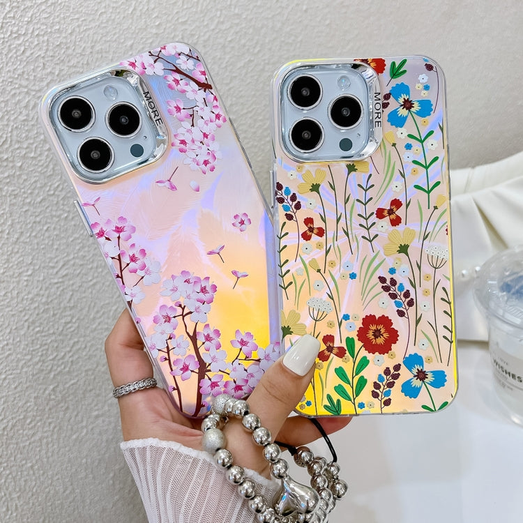For iPhone 16 Electroplating Laser Flower Phone Case with Wrist Strap(Flower AH6) - iPhone 16 Cases by PMC TechLife | Online Shopping South Africa | PMC TechLife | Buy Now Pay Later Mobicred