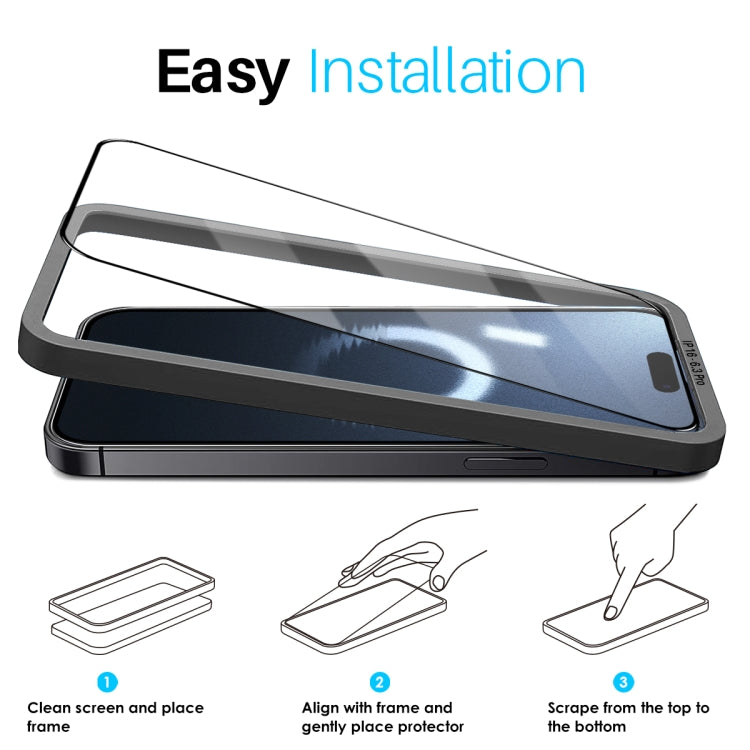 For iPhone 16 Pro NORTHJO 2pcs A++ Tempered Glass Film with Installation Frame - iPhone 16 Pro Tempered Glass by NORTHJO | Online Shopping South Africa | PMC TechLife | Buy Now Pay Later Mobicred