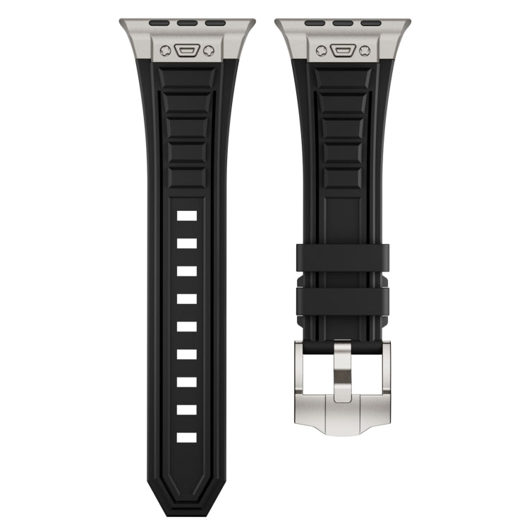 For Apple Watch SE 2023 44mm Metal Connector Silicone Watch Band(Black+Titanium Color Buckle) - free shipping - PMC TechLife - Order now!