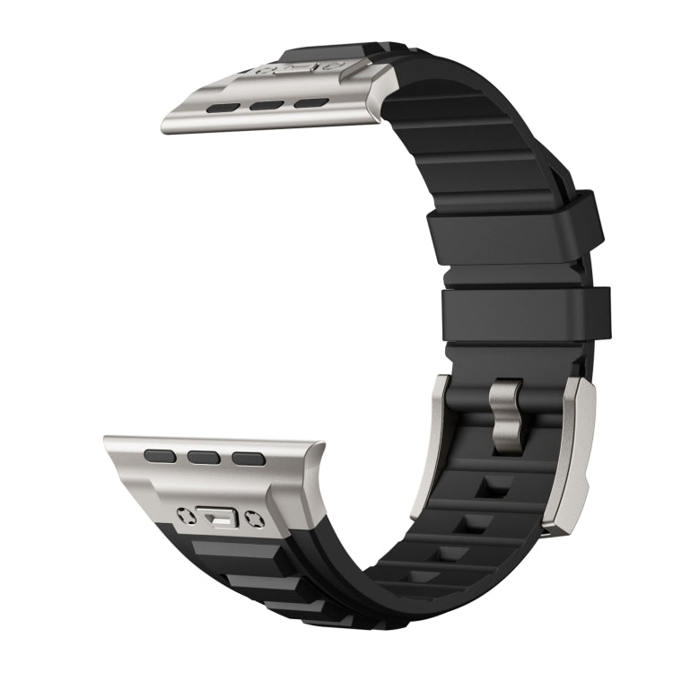 For Apple Watch SE 2023 44mm Metal Connector Silicone Watch Band(Black+Titanium Color Buckle) - free shipping - PMC TechLife - Order now!