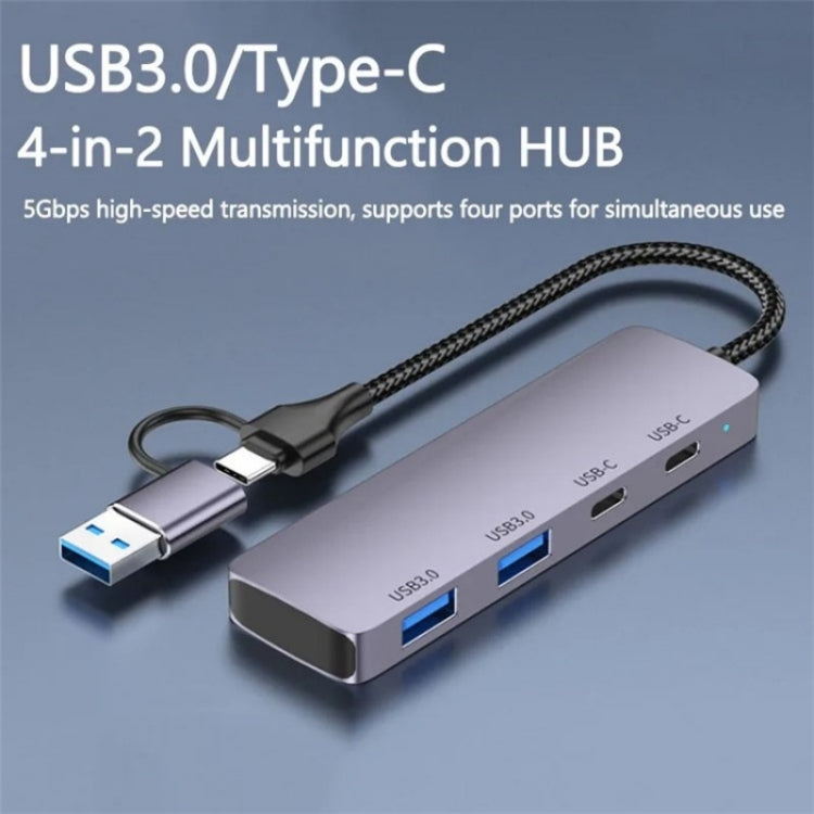 T-32C 2-in-1 Cable USB 3.0 + Type-C 4-port Hub Aluminum Alloy Docking Station - USB 3.0 HUB by PMC Jewellery | Online Shopping South Africa | PMC Jewellery | Buy Now Pay Later Mobicred