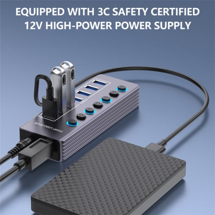 U307 Aluminum Alloy 7-Ports Splitter 5Gbps High Speed USB 3.0 Hub with Independent Switch - USB 3.0 HUB by PMC Jewellery | Online Shopping South Africa | PMC Jewellery | Buy Now Pay Later Mobicred