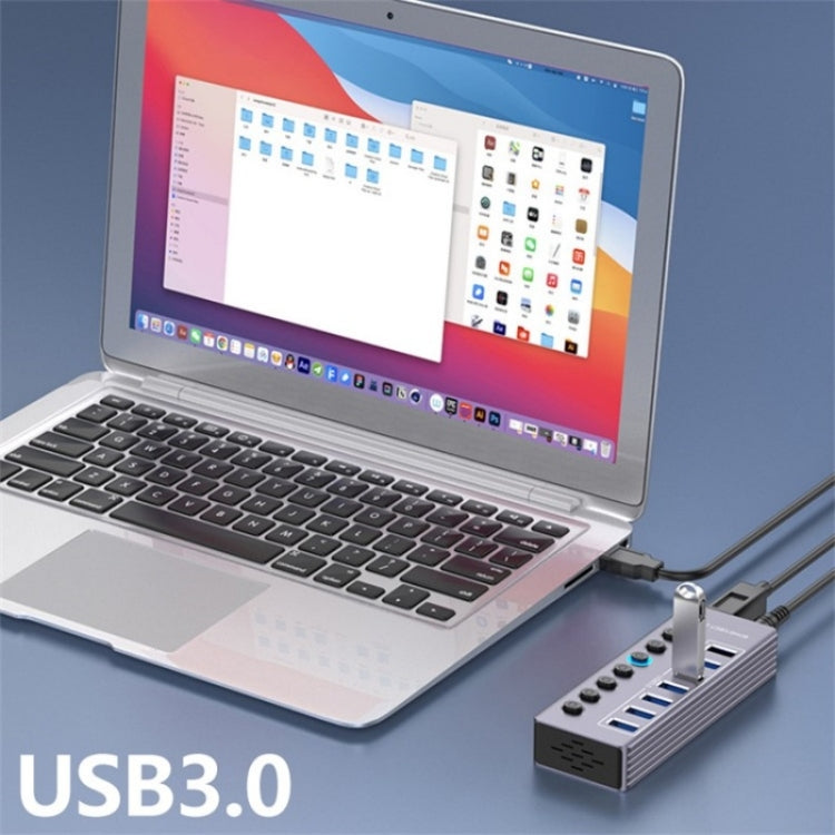 U307 Aluminum Alloy 7-Ports Splitter 5Gbps High Speed USB 3.0 Hub with Independent Switch - USB 3.0 HUB by PMC Jewellery | Online Shopping South Africa | PMC Jewellery | Buy Now Pay Later Mobicred