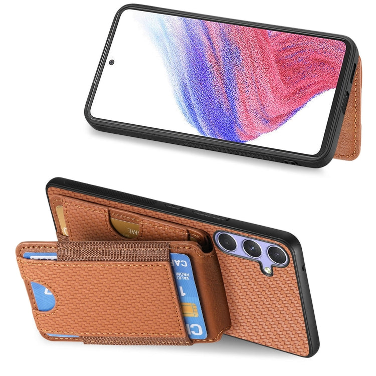 For Samsung Galaxy S25 5G Carbon Fiber Vertical Flip Wallet Stand Phone Case(Brown) - Galaxy S25 5G Cases by PMC Jewellery | Online Shopping South Africa | PMC Jewellery | Buy Now Pay Later Mobicred
