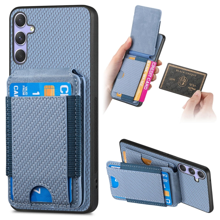 For Samsung Galaxy S25+ 5G Carbon Fiber Vertical Flip Wallet Stand Phone Case(Blue) - free shipping - PMC Jewellery - Order now!