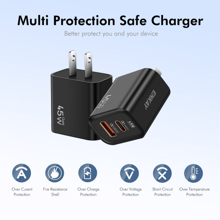 ENKAY FC-001 45W USB-A + USB-C / Type-C Dual Ports Quick Charger, US Plug(White) - free shipping - PMC Jewellery - Order now!