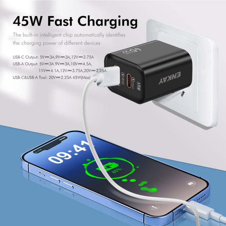 ENKAY FC-001 45W USB-A + USB-C / Type-C Dual Ports Quick Charger, US Plug(Light Green) - free shipping - PMC Jewellery - Order now!