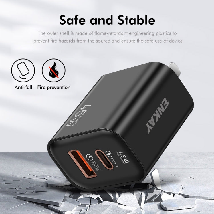 ENKAY FC-001 45W USB-A + USB-C / Type-C Dual Ports Quick Charger, US Plug(White) - free shipping - PMC Jewellery - Order now!