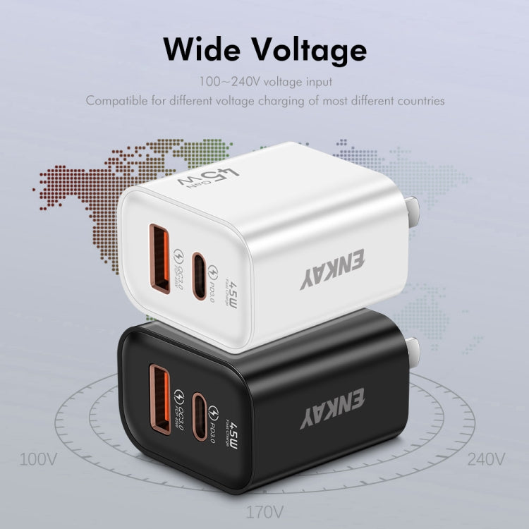 ENKAY FC-001 45W USB-A + USB-C / Type-C Dual Ports Quick Charger, US Plug(White) - free shipping - PMC Jewellery - Order now!