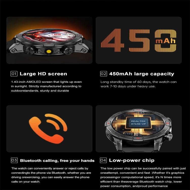 KC86 1.43 inch Color Screen Smart Watch, Support Bluetooth Call / Health Monitoring(Camouflage Orange) - Smart Watches by PMC TechLife | Online Shopping South Africa | PMC TechLife | Buy Now Pay Later Mobicred