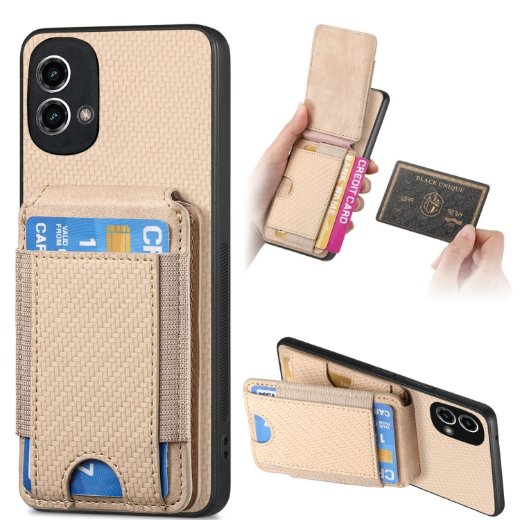 For Motorola Moto G Stylus 5G 2024 Carbon Fiber Vertical Flip Wallet Stand Phone Case(Khaki) - Motorola Cases by PMC TechLife | Online Shopping South Africa | PMC TechLife | Buy Now Pay Later Mobicred