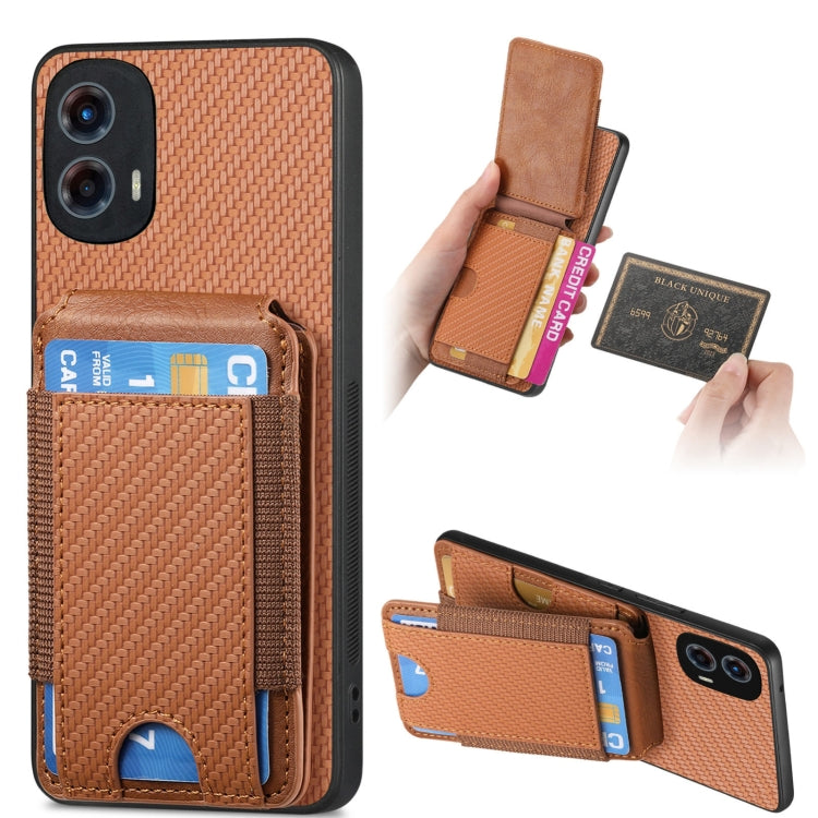 For Motorola Moto G 5G 2024 4G Carbon Fiber Vertical Flip Wallet Stand Phone Case(Brown) - Motorola Cases by PMC TechLife | Online Shopping South Africa | PMC TechLife | Buy Now Pay Later Mobicred