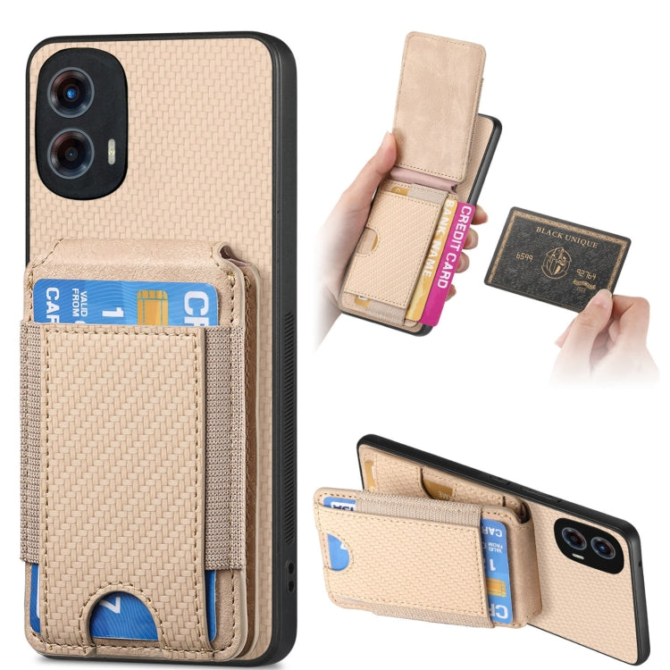 For Motorola Moto G 5G 2024 4G Carbon Fiber Vertical Flip Wallet Stand Phone Case(Khaki) - Motorola Cases by PMC TechLife | Online Shopping South Africa | PMC TechLife | Buy Now Pay Later Mobicred