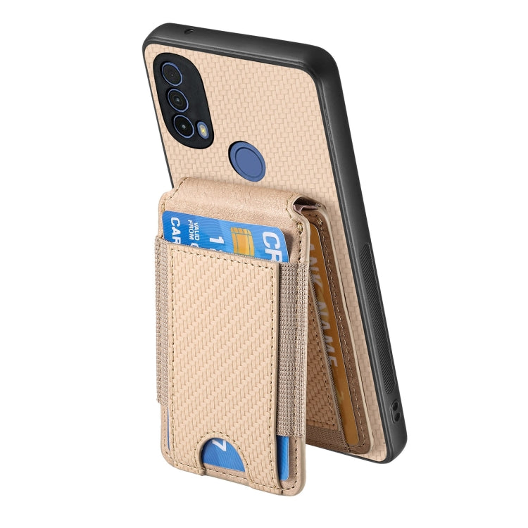 For Motorola Moto G 5G 2024 4G Carbon Fiber Vertical Flip Wallet Stand Phone Case(Khaki) - Motorola Cases by PMC TechLife | Online Shopping South Africa | PMC TechLife | Buy Now Pay Later Mobicred