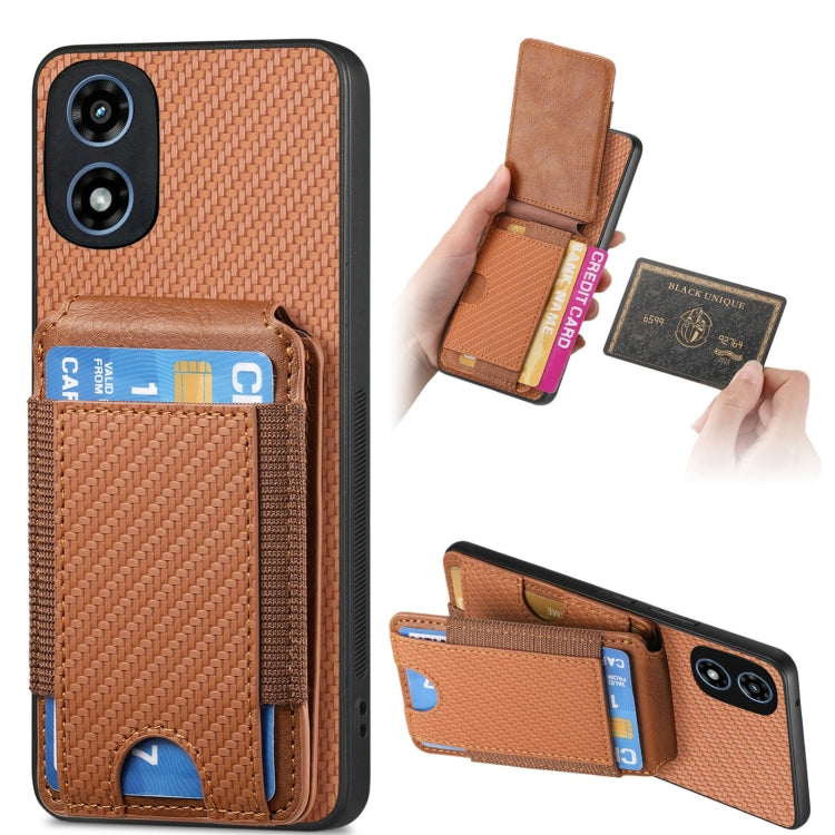 For Motorola Moto G Play 2024  5G Carbon Fiber Vertical Flip Wallet Stand Phone Case(Brown) - Motorola Cases by PMC TechLife | Online Shopping South Africa | PMC TechLife | Buy Now Pay Later Mobicred