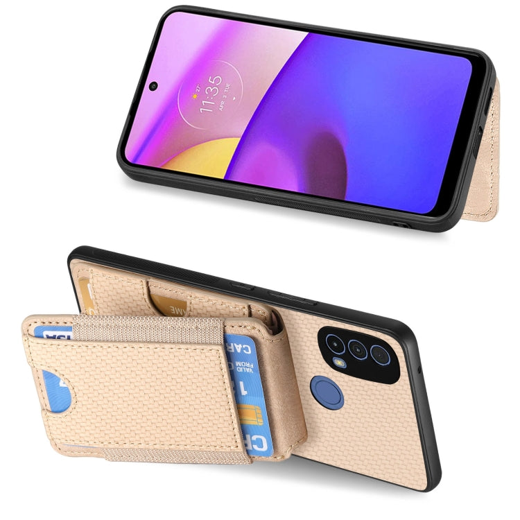 For Motorola Moto G Play 2024 4G Carbon Fiber Vertical Flip Wallet Stand Phone Case(Khaki) - Motorola Cases by PMC TechLife | Online Shopping South Africa | PMC TechLife | Buy Now Pay Later Mobicred