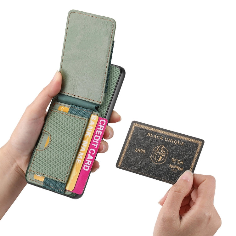 For OnePlus 12 5G Carbon Fiber Vertical Flip Wallet Stand Phone Case(Green) - OnePlus Cases by PMC TechLife | Online Shopping South Africa | PMC TechLife | Buy Now Pay Later Mobicred