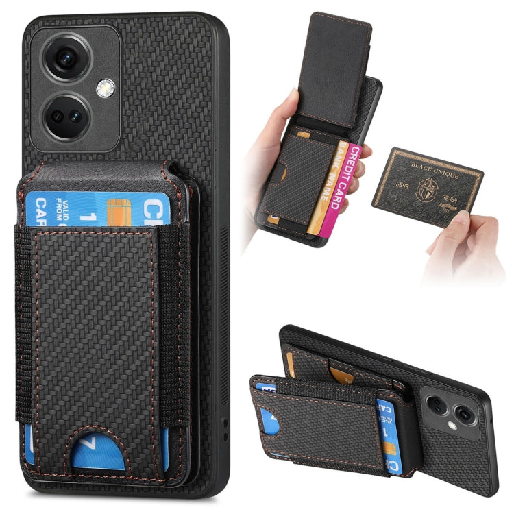 For OnePlus Nord CE3 Carbon Fiber Vertical Flip Wallet Stand Phone Case(Black) - OnePlus Cases by PMC TechLife | Online Shopping South Africa | PMC TechLife | Buy Now Pay Later Mobicred
