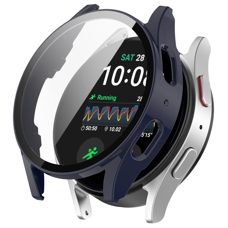 For Samsung Galaxy Watch 7 44mm PC+Tempered Film Integrated Waterproof Watch Protective Case(Dark Blue) - Watch Cases by PMC TechLife | Online Shopping South Africa | PMC TechLife | Buy Now Pay Later Mobicred