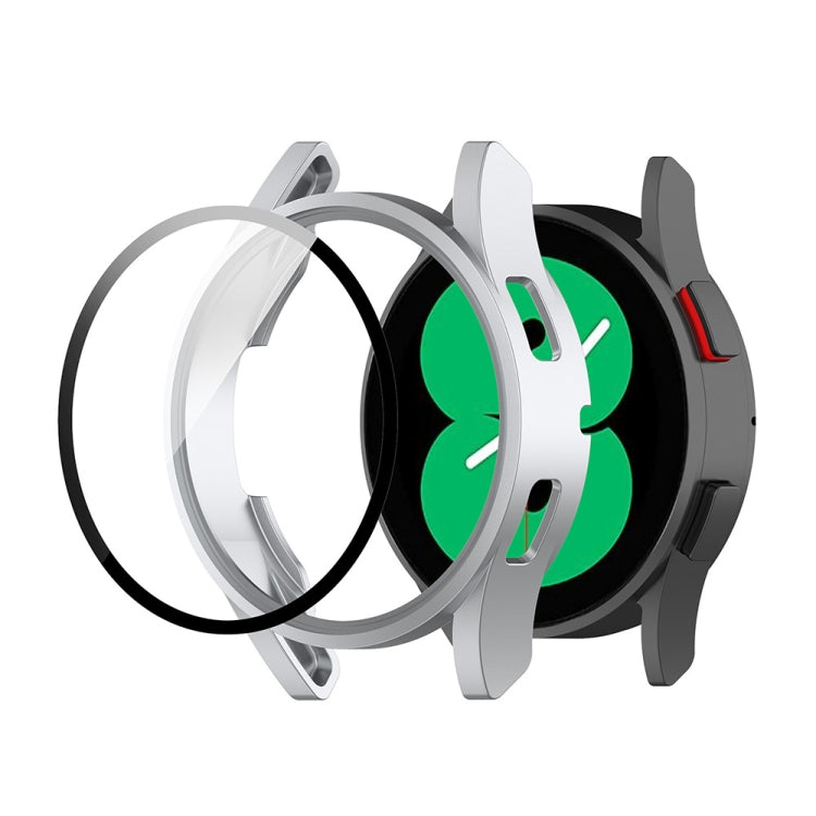 For Samsung Galaxy Watch FE 40mm PC + Tempered Glass Film Integrated Watch Protective Case(Silver) - Watch Cases by PMC TechLife | Online Shopping South Africa | PMC TechLife | Buy Now Pay Later Mobicred