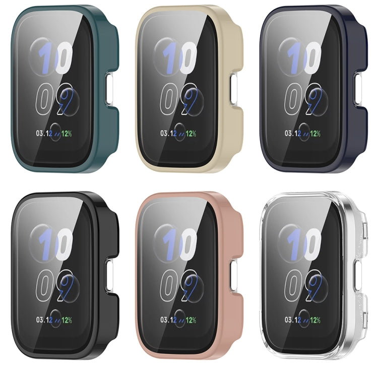 For Amazfit bip5 Unity PC + Tempered Glass Film Integrated Watch Protective Case(Ivory White) - Watch Cases by PMC TechLife | Online Shopping South Africa | PMC TechLife | Buy Now Pay Later Mobicred