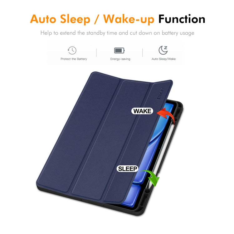 For iPad Air 13 2024 ENKAY Tri-fold Custer Texture TPU Leather Smart Tablet Case with Pen Slot(Dark Blue) - free shipping - PMC TechLife - Order now!