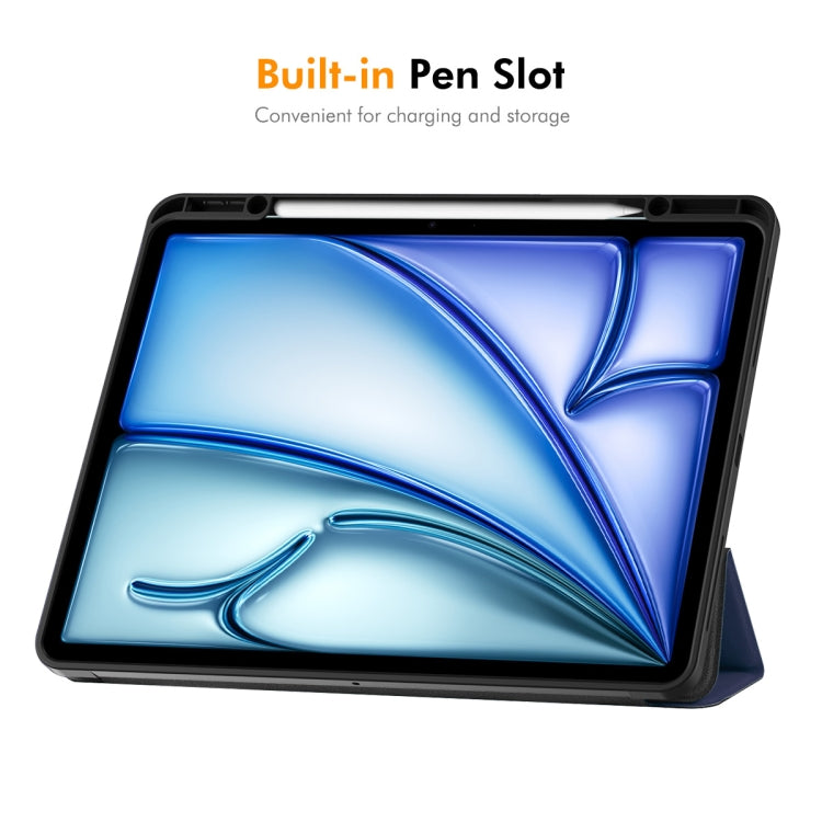 For iPad Air 13 2024 ENKAY Tri-fold Custer Texture TPU Leather Smart Tablet Case with Pen Slot(Dark Green) - iPad Air 13 2024 Cases by ENKAY | Online Shopping South Africa | PMC TechLife | Buy Now Pay Later Mobicred