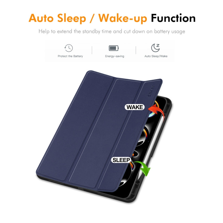 For iPad Pro 13 2024 ENKAY Tri-fold Custer Texture TPU Leather Smart Tablet Case with Pen Slot(Black) - iPad Pro 13 2024 Cases by ENKAY | Online Shopping South Africa | PMC TechLife | Buy Now Pay Later Mobicred