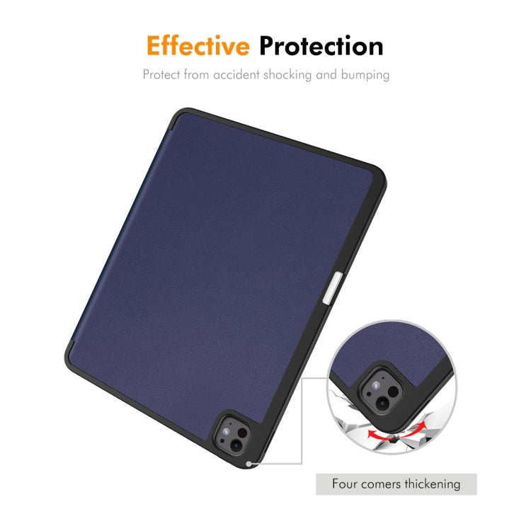 For iPad Pro 13 2024 ENKAY Tri-fold Custer Texture TPU Leather Smart Tablet Case with Pen Slot(Dark Blue) - iPad Pro 13 2024 Cases by ENKAY | Online Shopping South Africa | PMC TechLife | Buy Now Pay Later Mobicred