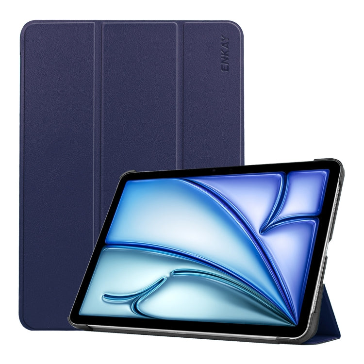 For iPad Air 13 2025 / 2024 ENKAY Tri-fold Custer Texture Plastic Leather Smart Tablet Case(Dark Blue) - iPad Air 13 2025 / 2024 Cases by ENKAY | Online Shopping South Africa | PMC TechLife | Buy Now Pay Later Mobicred
