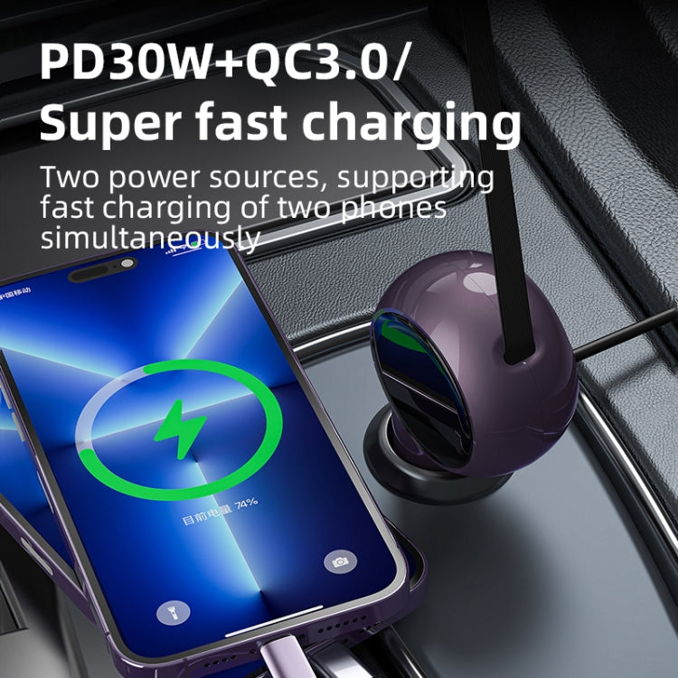 K2 With 60W Type-C Retractable Cable Type-C Port Phone Fast Charging Adapter Car Charger - Car Charger by PMC TechLife | Online Shopping South Africa | PMC TechLife | Buy Now Pay Later Mobicred